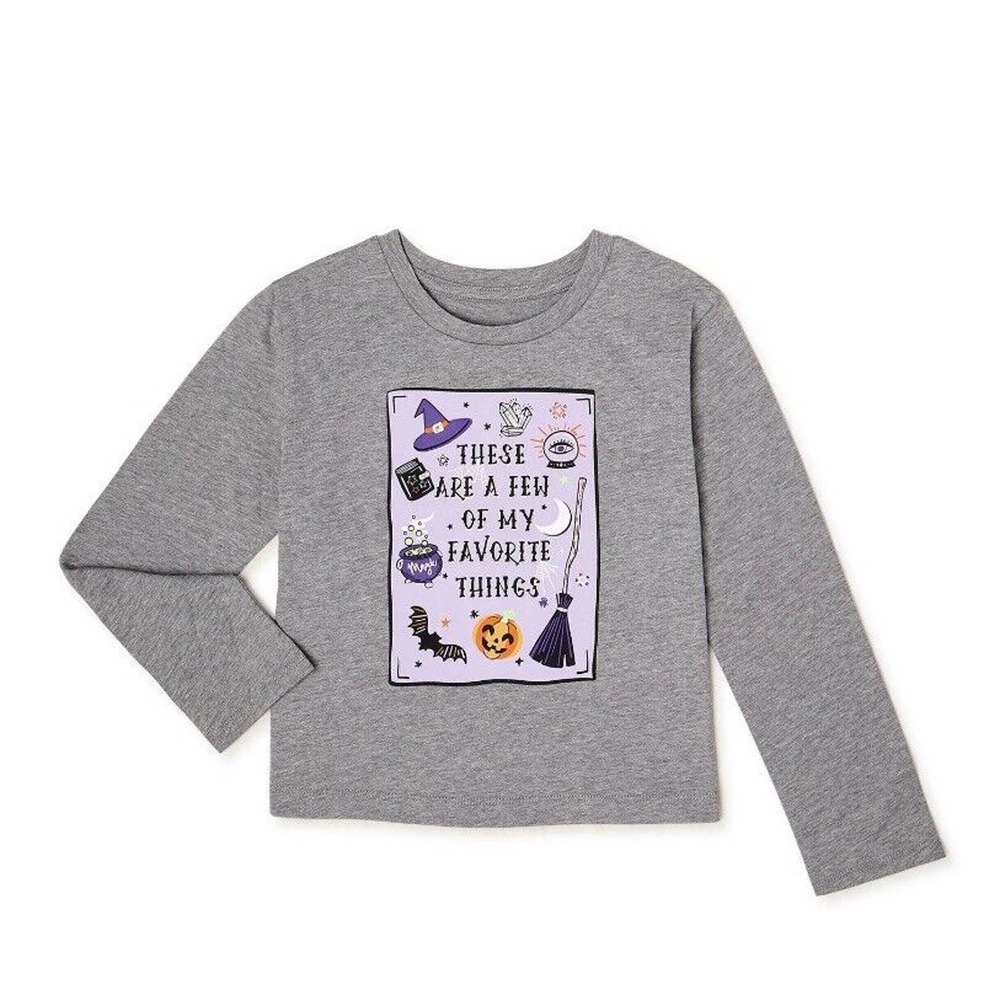 Girls Long Sleeve Gray Halloween Favorite Things Tee NWT Size Large 14-16